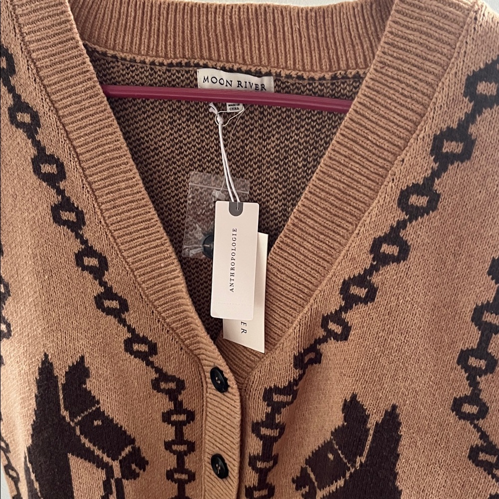 MOON RIVER JACQUARD V-NECK CARDIGAN SWEATER VESTI - Picture 5 of 7